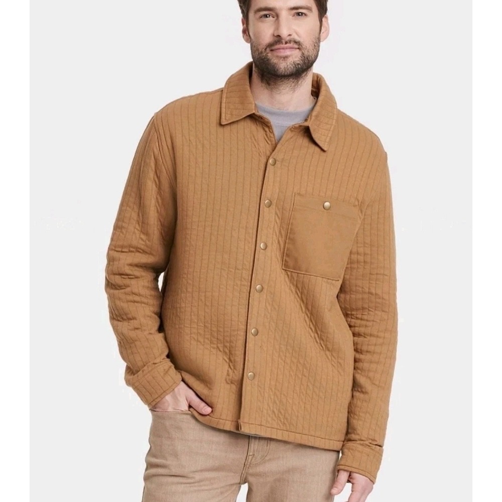 Goodfellow & Co NWT Small Quilted Snap Front Shirt Jacket Shacket Camel Coat Men